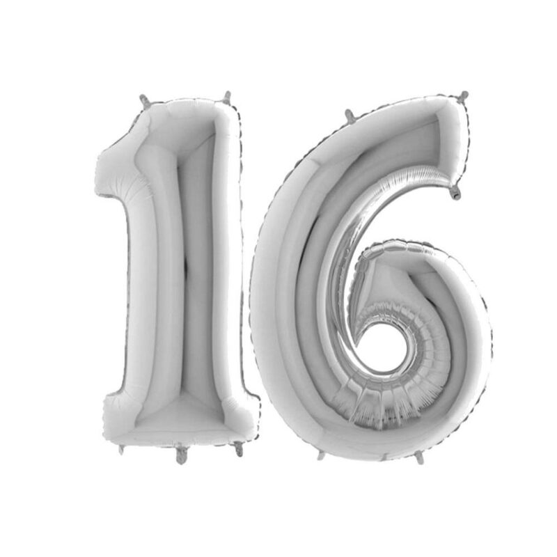 40" Foil Number Balloon - Party Decorations - Assorted Colours & Numbers (Silver, Number 16)