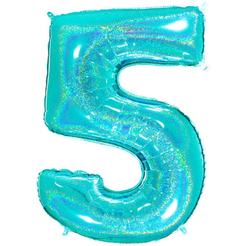 40" Holographic Foil Number Balloon - Party Decorations (Holo Tiffany, Number 5)