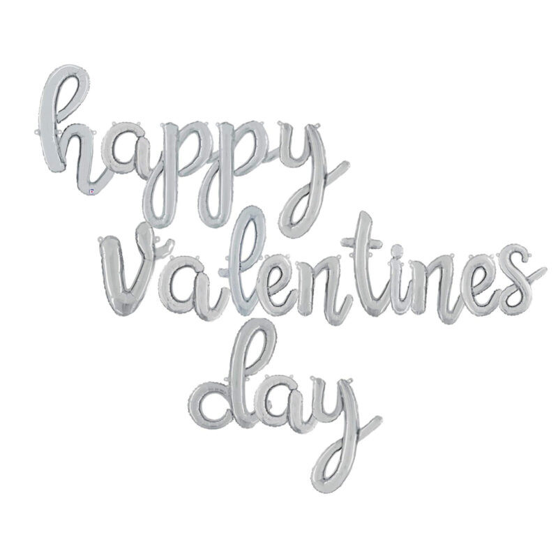 14" Silver Script Foil Valentines Balloon Message, Happy Valentines Day Decorations