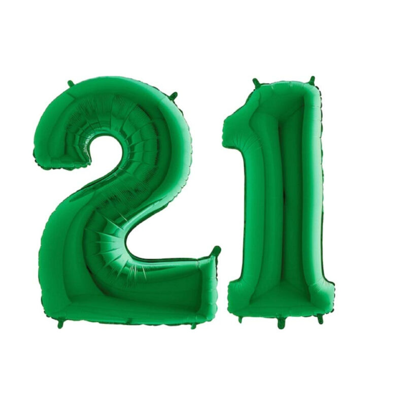 40" Foil Number Balloon - Party Decorations - Assorted Colours & Numbers (Green, Number 21)