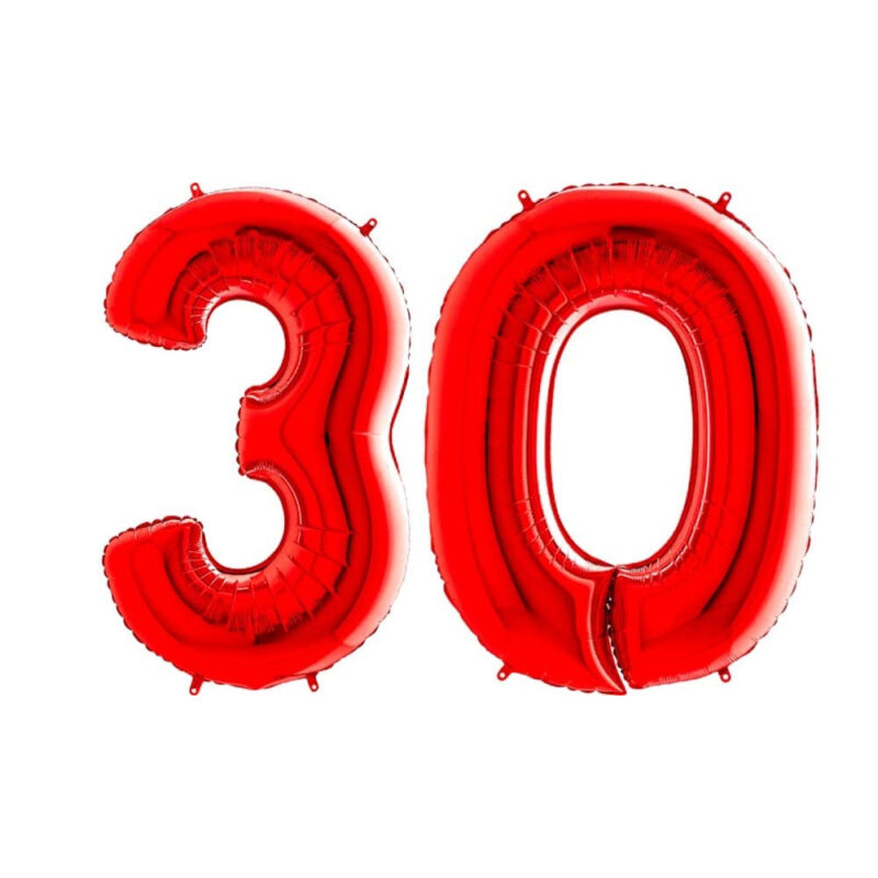 40" Foil Number Balloon - Party Decorations - Assorted Colours & Numbers (Red, Number 30)