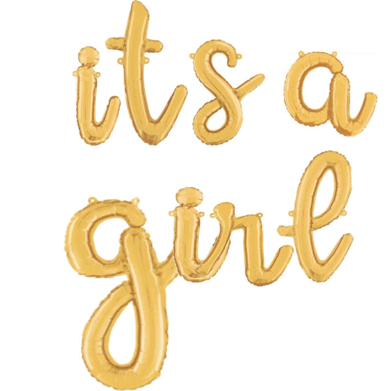 Its a Girl -14” Gold Script Letter Balloons – Inflate with Air