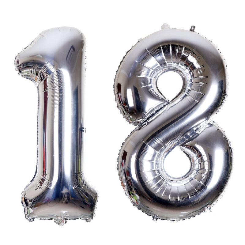 Number 18 Silver Balloon 40 inch Giant Foil Number Balloons - Party Balloons