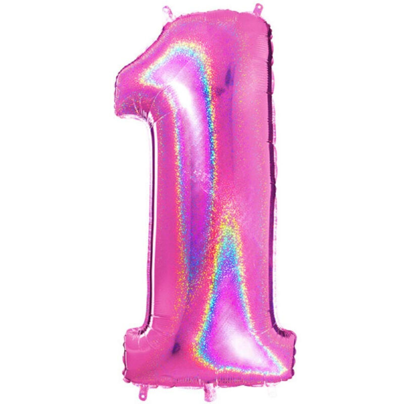 40" Holographic Foil Number Balloon - Party Decorations (Holo Pink, Number 1)