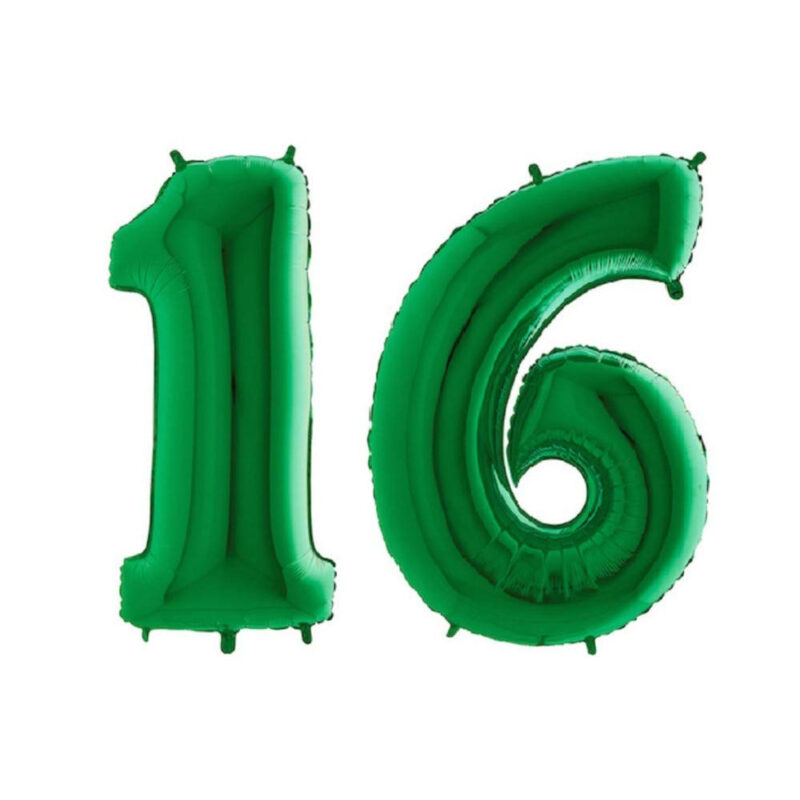 40" Foil Number Balloon - Party Decorations - Assorted Colours & Numbers (Green, Number 16)