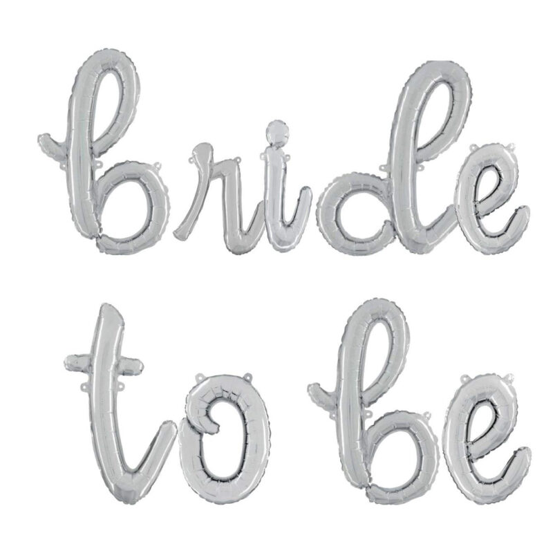 Bride to Be -14” Silver Script Letter Balloons – Inflate with Air