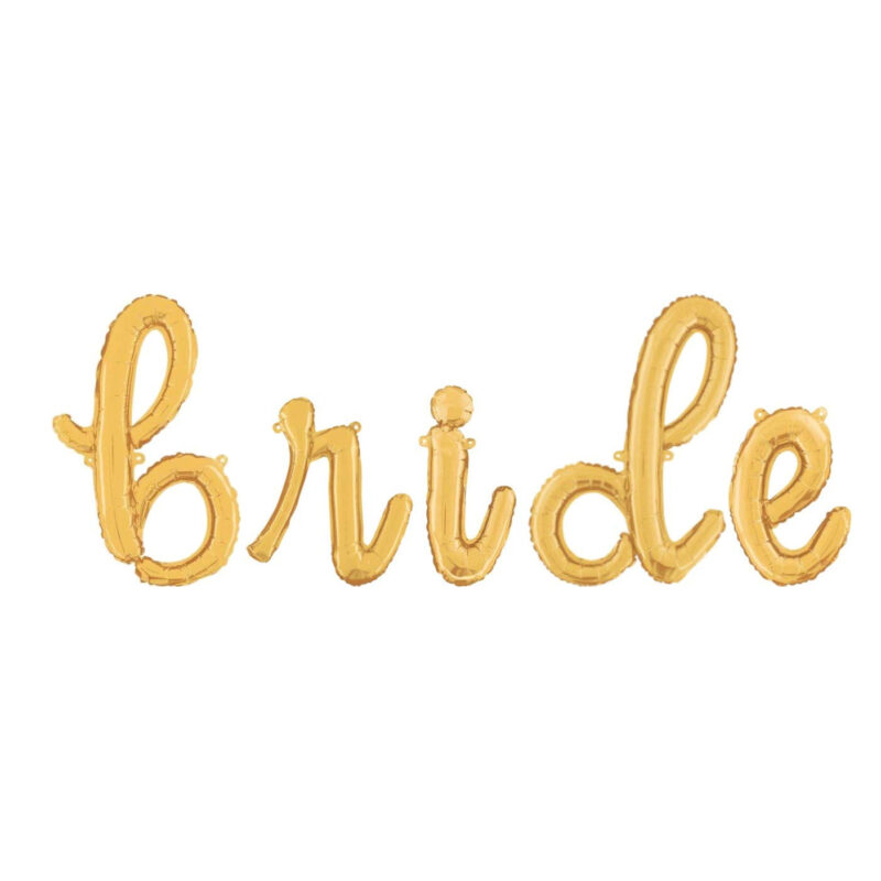 14” Gold Script Letter Balloons –'Bride' - Inflate with Air