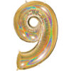 40" Holographic Foil Number Balloon - Party Decorations (Holo Gold, Number 9)