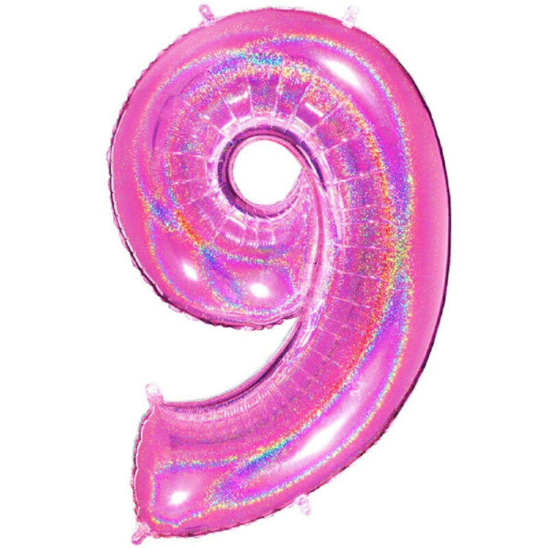 40" Holographic Foil Number Balloon - Party Decorations (Holo Pink, Number 9)