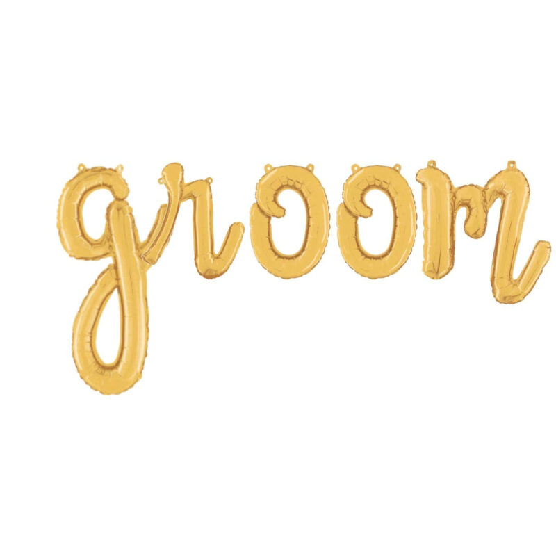 14” Gold Script Letter Balloons –'Groom' Inflate with Air