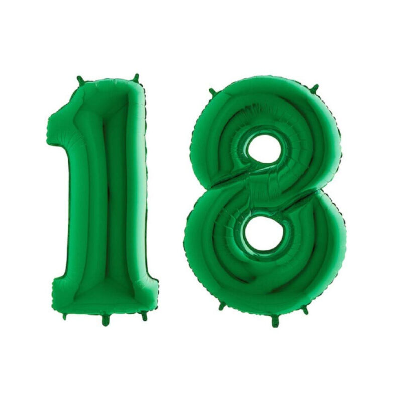 40" Foil Number Balloon - Party Decorations - Assorted Colours & Numbers (Green, Number 18)