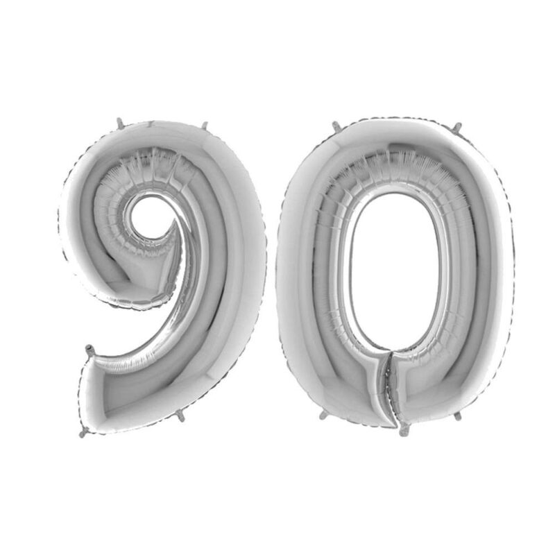 40" Foil Number Balloon - Party Decorations - Assorted Colours & Numbers (Silver, Number 90)