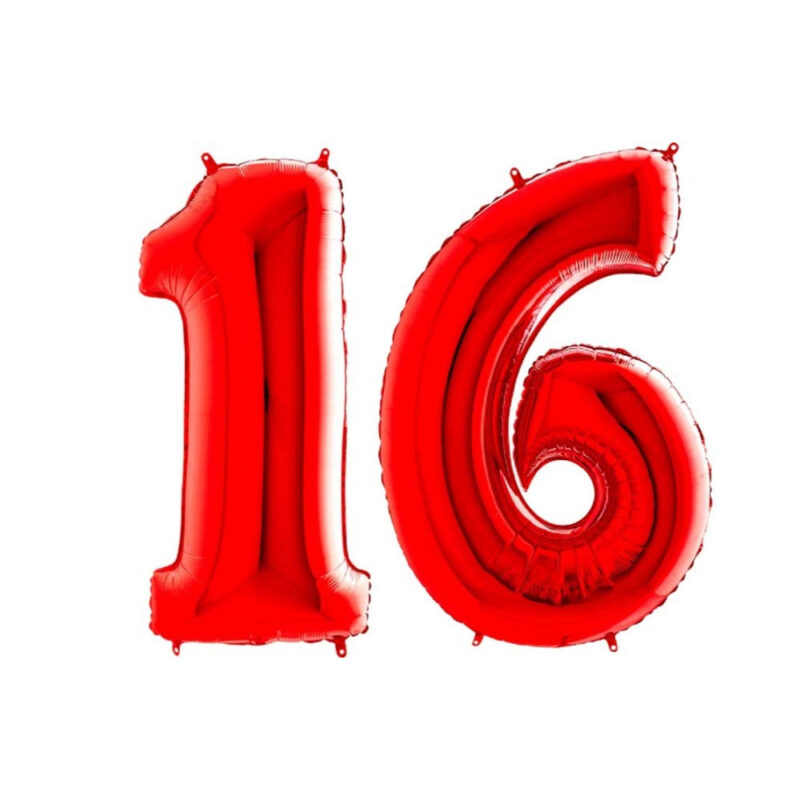 40" Foil Number Balloon - Party Decorations - Assorted Colours & Numbers (Red, Number 16)