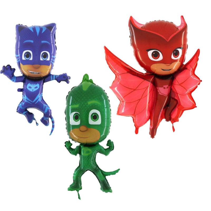 Set of 3 PJ Masks Foil Shape Character Balloons - Catboy, Gekko & Owlette - Children's Party Supplies
