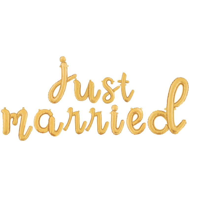 Just Married -14” Gold Script Letter Balloons – Inflate with Air