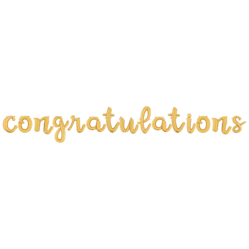 Congratulations -14” Gold Script Letter Balloons – Inflate with Air