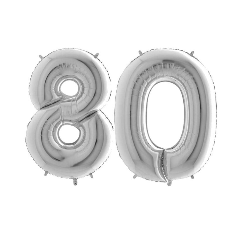 40" Foil Number Balloon - Party Decorations - Assorted Colours & Numbers (Silver, Number 80)