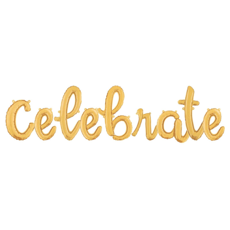 14” Gold Script Letter Balloons – Celebrate- Inflate with Air