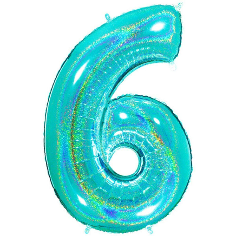 40" Holographic Foil Number Balloon - Party Decorations (Holo Tiffany, Number 6)