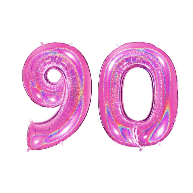 40" Holographic Foil Number Balloon - Party Decorations (Holo Pink, Number 90)