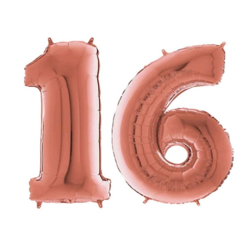 40" Foil Number Balloon - Party Decorations - Assorted Colours & Numbers (Rose Gold, Number 16)