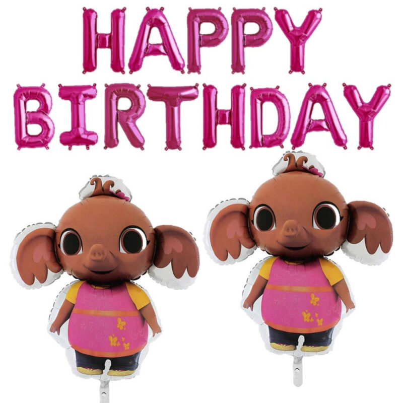 Sula Party Balloon Pack - With 16" Pink Happy Birthday Balloon Banner & 39" Sula Foil Balloons
