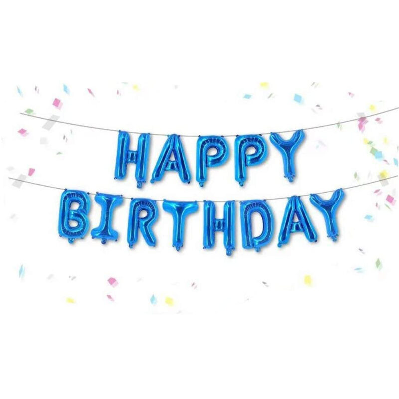 Happy Birthday Banner Balloon Bunting Shiny Blue 16 Inch Letters Foil