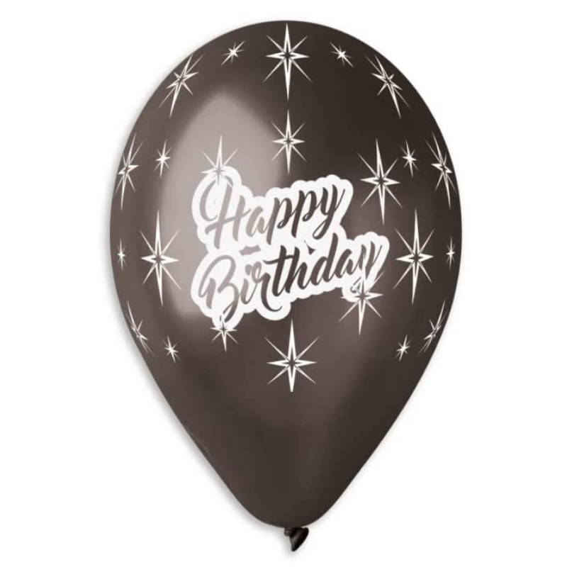 33cm (13") Pack of 25 - Metallic Latex Balloons, Gold Black & Silver with Happy Birthday Message - Party Decorations