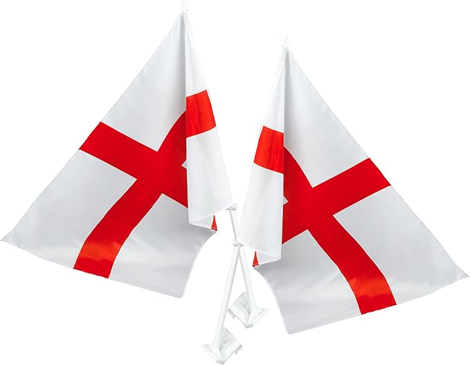Pack Of 12 - St George England Waving Car Flag - Fabric Flag - 18" x 11" Flag Size - Euros & World Cup