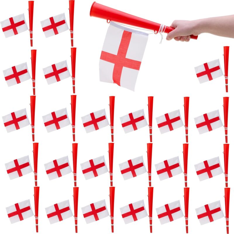 Pack of 24 England Flags and Horns – Qatar World Cup 2022 – Football Noisemakers