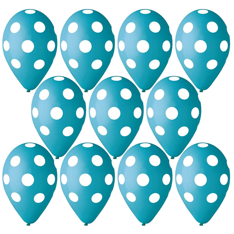 Pack of 25 - 13 Inch Turquoise Latex Balloons with White Polka Dots - Party Decorations - Made in Italy