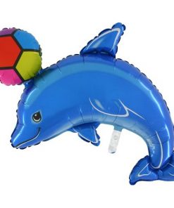 45 Inch Blue Dolphin With Ball Foil Balloon - Inflate With Air Or Helium