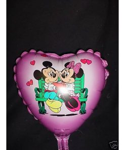 7" Mickey and Minnie Heart Shape Mini Foil Balloon with Cup and Stick