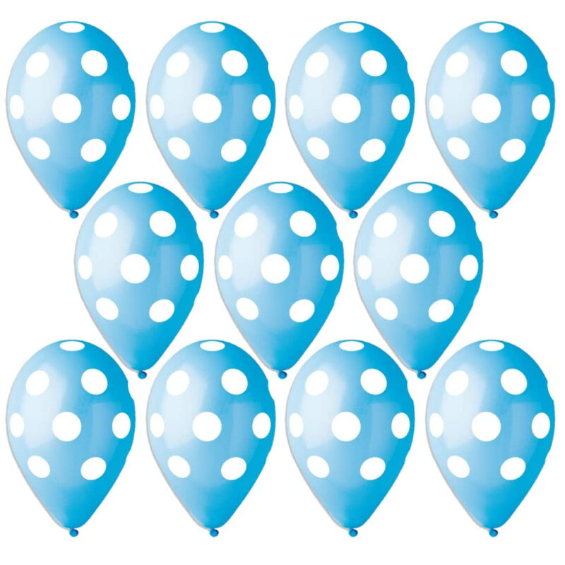 Pack of 10 - 13 Inch Blue Latex Balloons with White Polka Dots - Party Decorations - Made in Italy