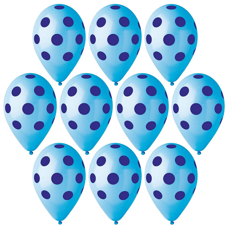 Pack of 25 - 13 Inch Light Blue Latex Balloons with Blue Polka Dots - Party Decorations - Made in Italy