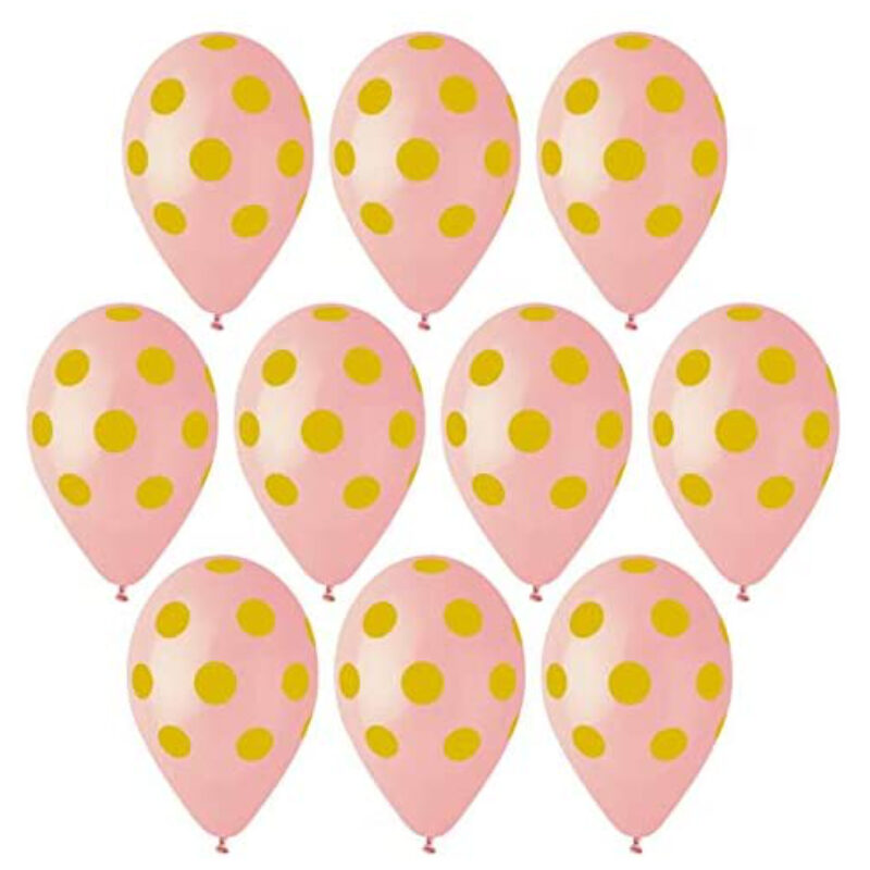 Pack of 50 - 13 Inch Baby Pink Latex Balloons with Gold Polka Dots - Party Decorations - Made in Italy