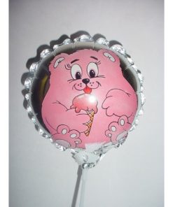 7" Round Pink Bear With Ice Cream Foil Balloon with Cup and Stick