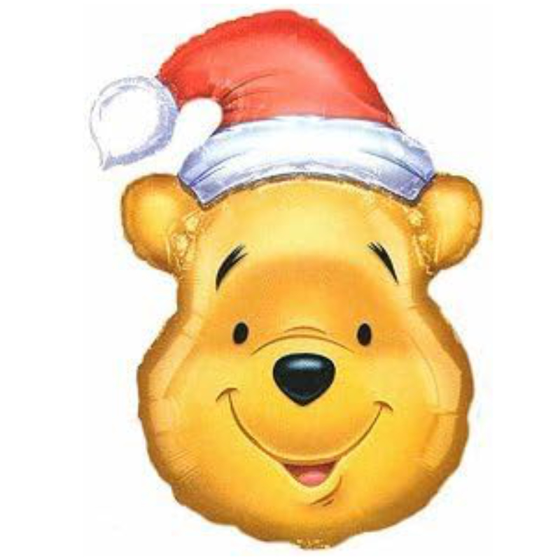 36" Pooh in Santa Hat Foil Balloon
