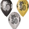 Pack of 25 - 13 Inch Metallic Latex Balloons Gold, Silver & Black with Happy 50th Birthday Message - Party Decorations - Made in Italy
