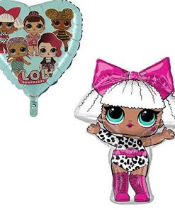 LOL Surprise Blue Dotty Heart Shaped Foil Balloon AND 35" LOL Surprise Diva Girl Balloon