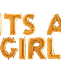 40" Its A Girl Supershape Foil Letter Balloon Set - Flat In Gold