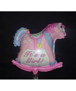 9" Its A Girl Rocking Horse Shaped Mini Foil Balloon with Cup and Stick