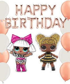 LOL Balloon Pack - Contains 16" Rose Gold Happy Birthday Balloon Banner, 35" Diva Girl Foil Balloon, 35" Queen Bee Foil Balloon & 20 12" Latex in Rose Gold & Pearl White - Girls Party Decorations