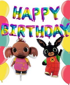 Bing & Sula Party Balloon Pack - With 16" Rainbow Happy Birthday Balloon Banner, Jumbo Foil Bing & Sula Balloons & Mixed Latex