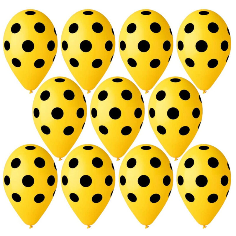 Pack of 10 - 13 Inch Yellow Latex Balloons with Black Polka Dots - Party Decorations - Made in Italy