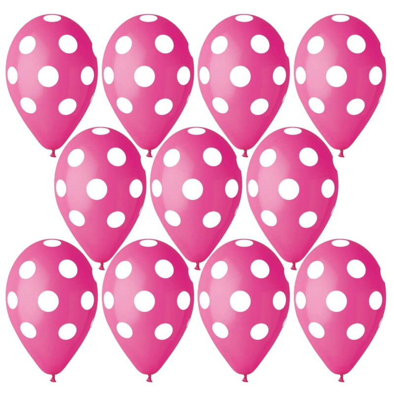 Pack of 50 - 13 Inch Pink Latex Balloons with White Polka Dots - Party Decorations - Made in Italy