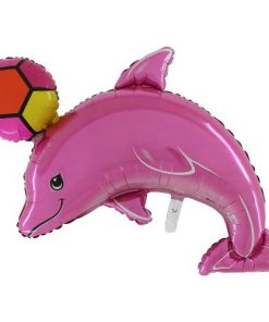 Pack of 3 - 45 Inch Pink Dolphin With Ball Foil Balloon - Inflate With Air Or Helium