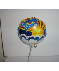 7" Round Get Well Soon Sunshine Foil Balloon with Cup and Stick