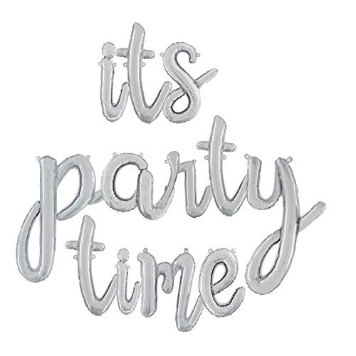 14” Silver Script Letter Balloons 'It's Party Time' Inflate with Air