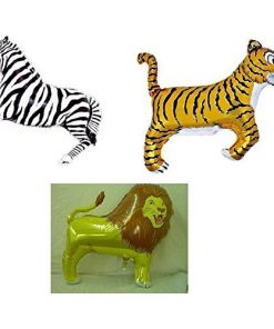 Set of 3 - 33 Inch Tiger, Lion & Zebra Shaped Foil Balloons -Jungle Theme Partys